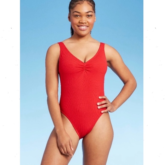 Shade & Shore Other - Shade & Shore Ribbed One Piece Swimsuit Tie Back Red Size Large